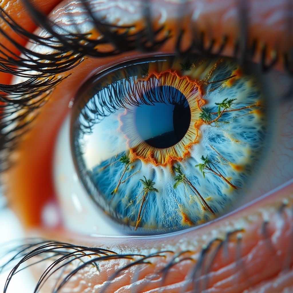 Hyper-Realistic Eye Portal to a Tropical Paradise