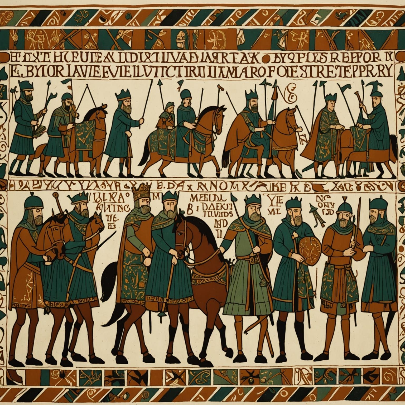 French Stamps: Bayeux Tapestry in Medieval Style