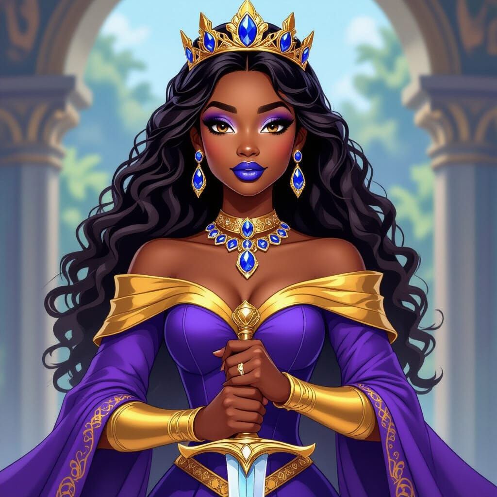 African Princess in Royal Gown Ready for Battle