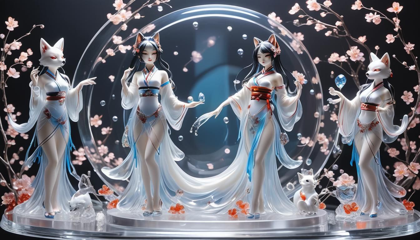 Glass Kitsune Idol Group: 3D Anime Art