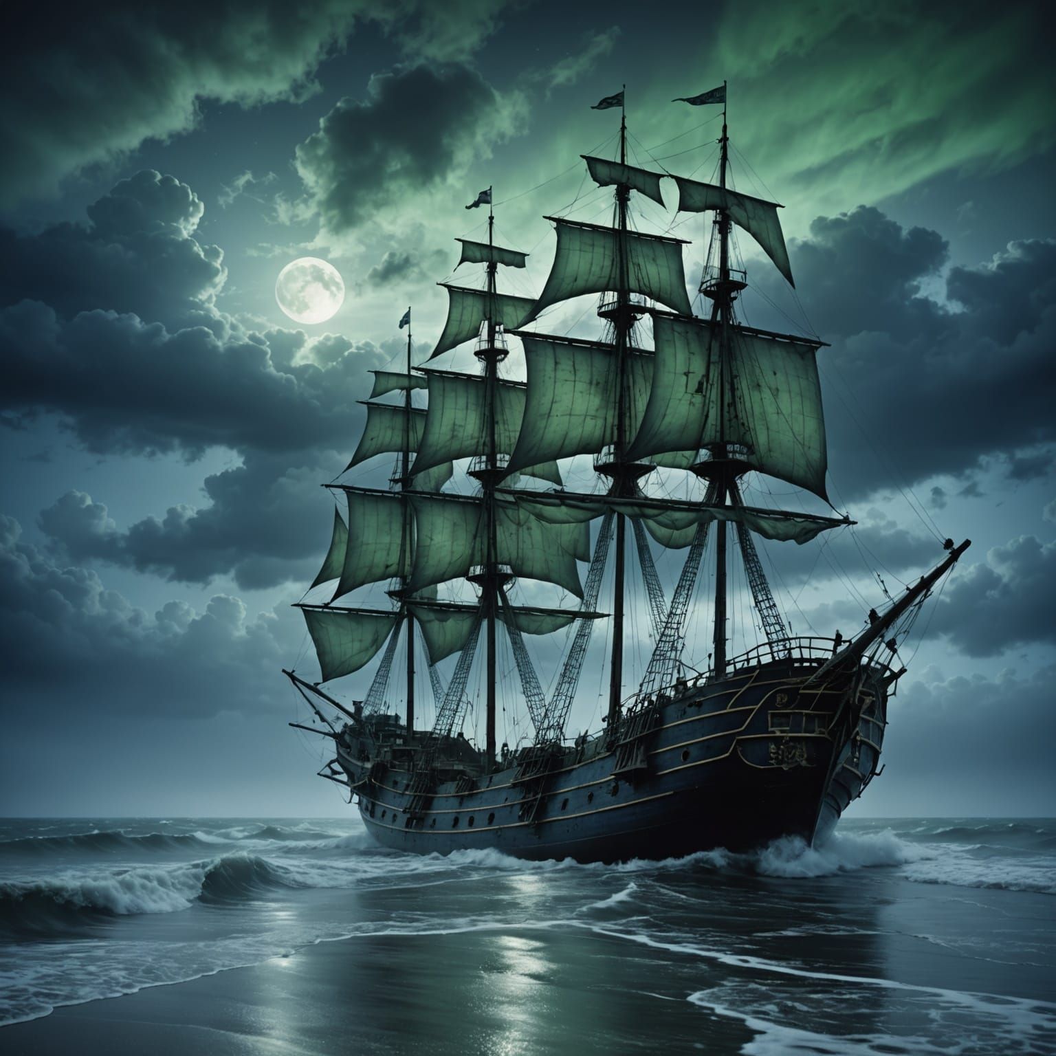 Ethereal Ghost Ship in Stormy Seas: Cinematic Photography