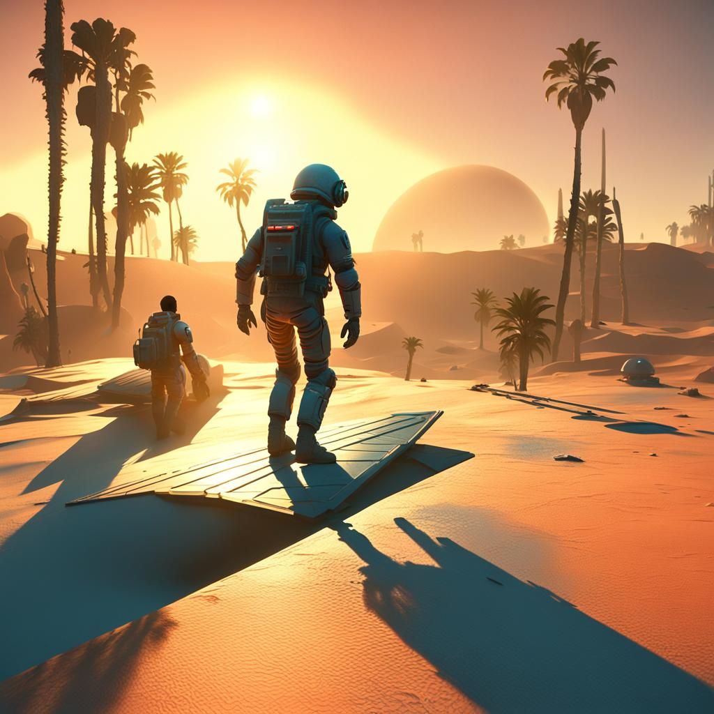 Astronaut on Barren Planet in Sci-Fi Scene