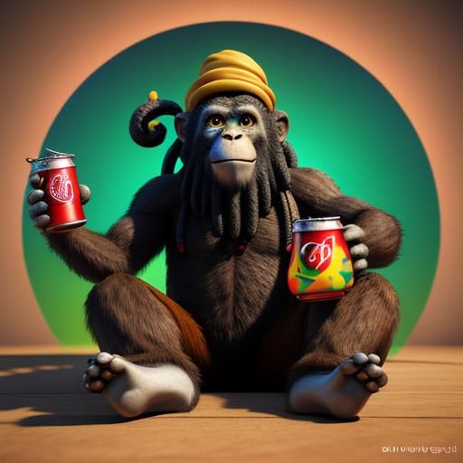 Rastafarian Monkey with Coke: 3D Digital Art