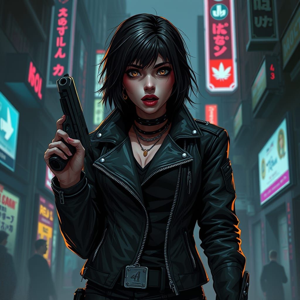 Castellanos in Cyberpunk Cityscape