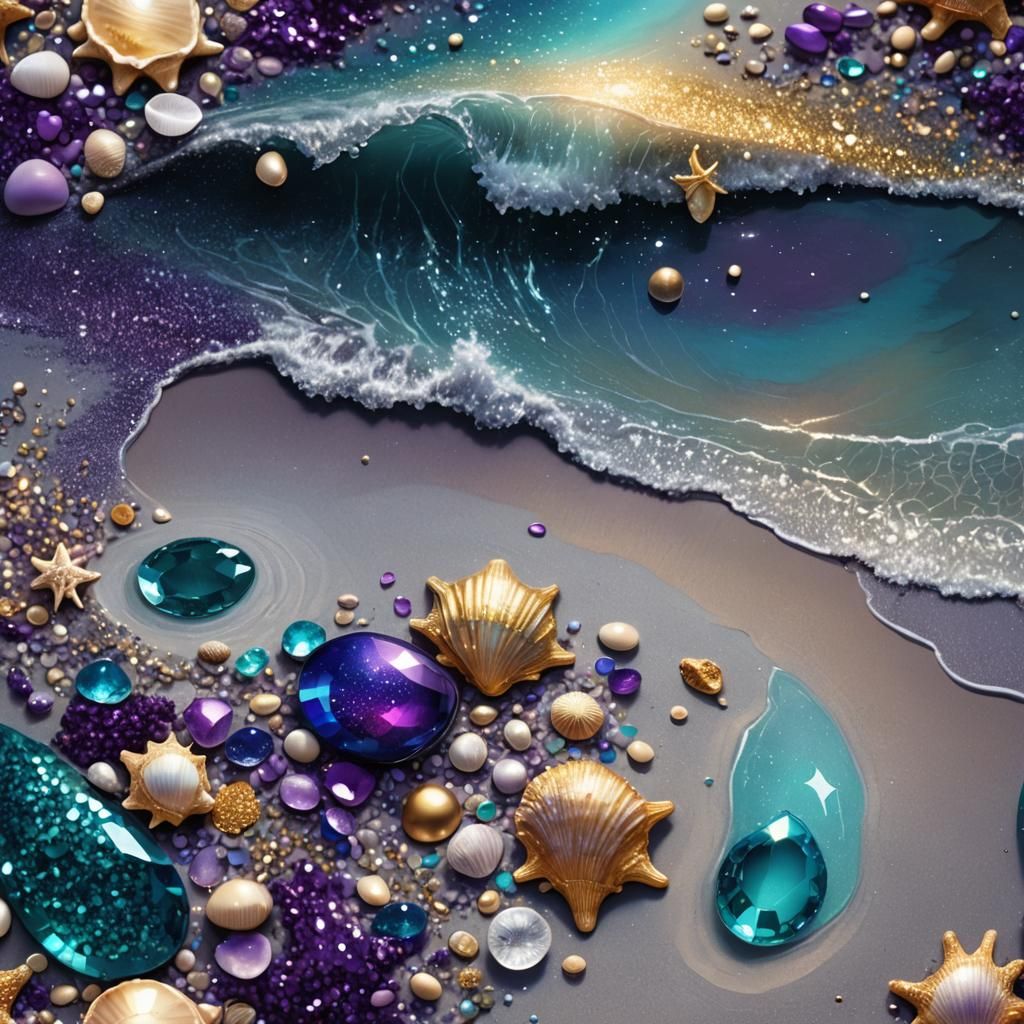 Fantasy Beach at Night with Glittering Sand