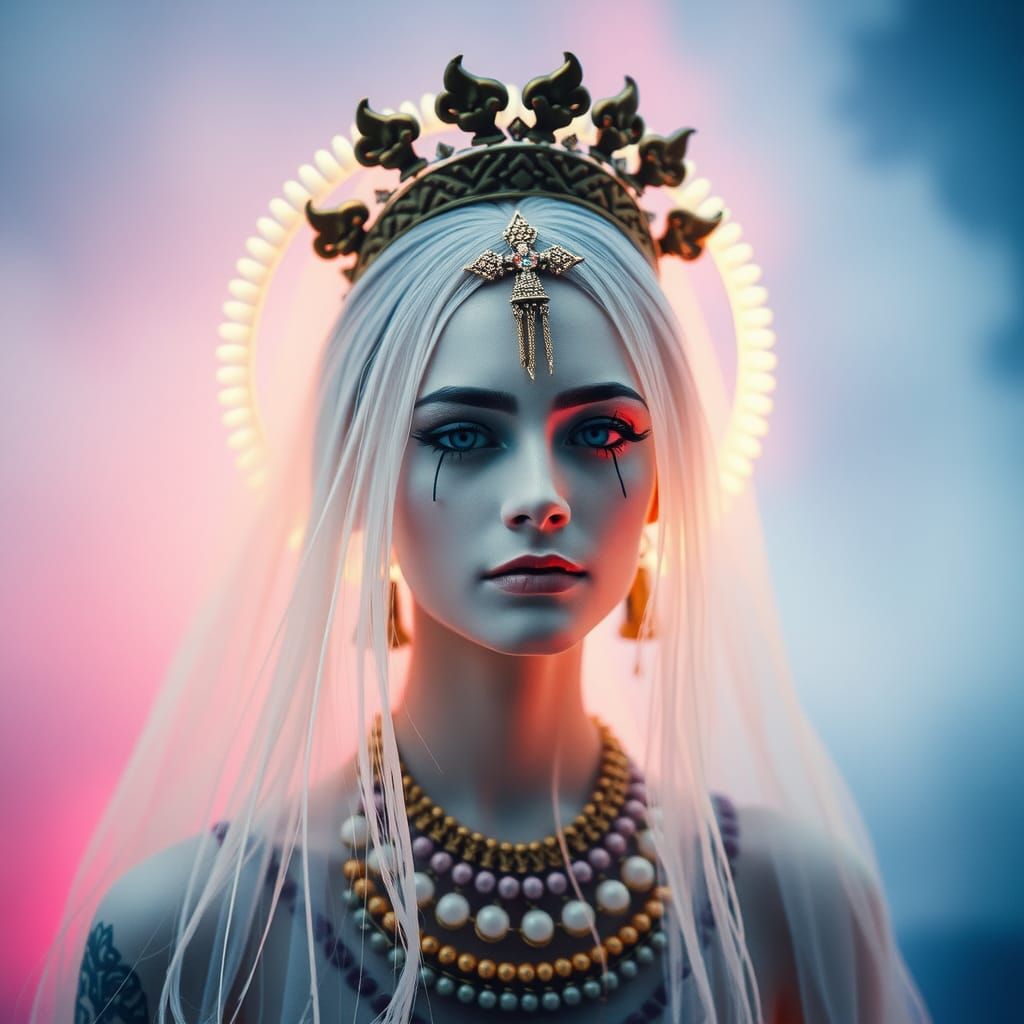 Elemental Queen Portrait in Art Screen Print Style