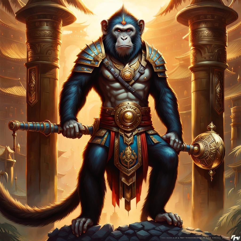 Fantasy Monkey Warrior in an Alien Base