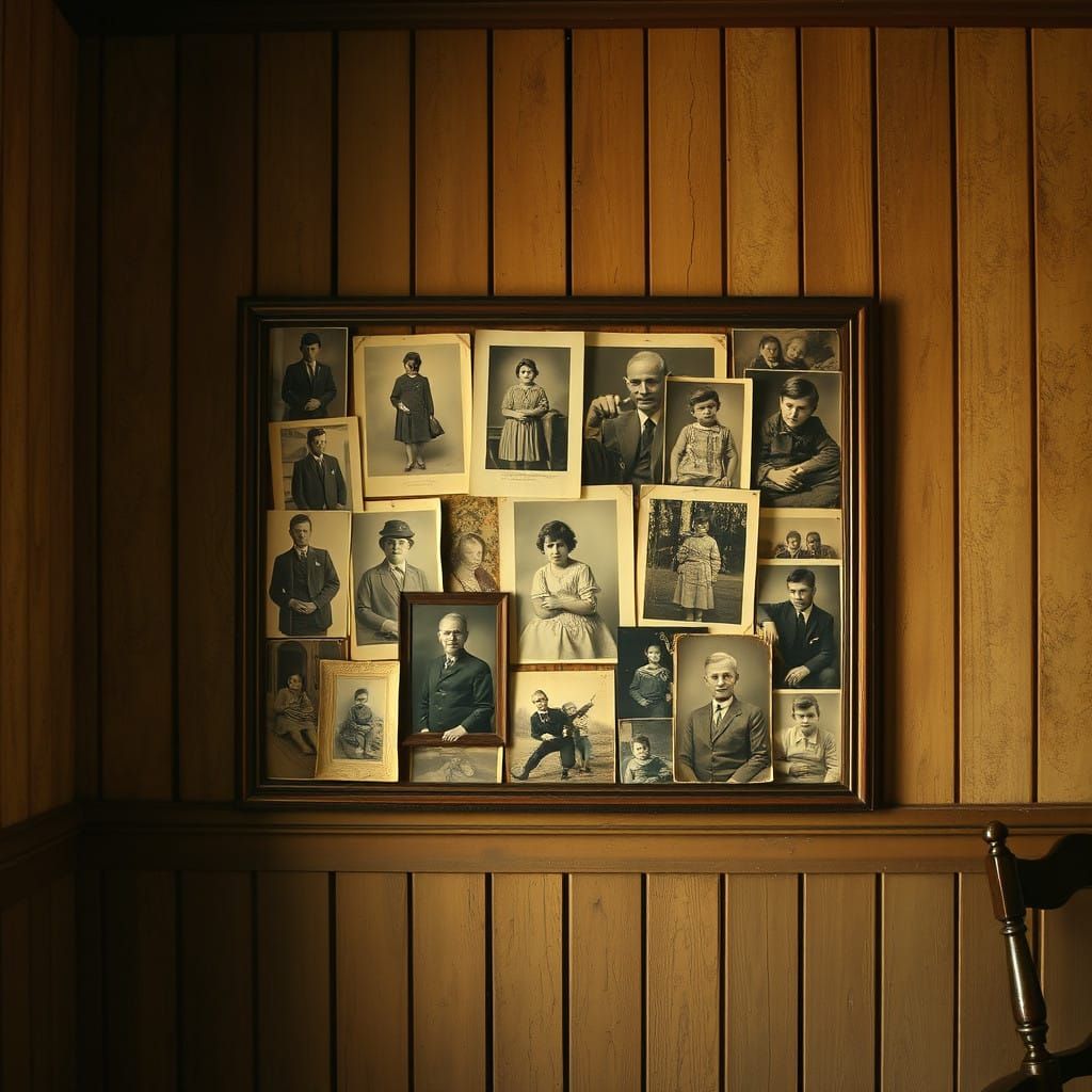 Sepia-Toned Family Collage in Warm Americana Style