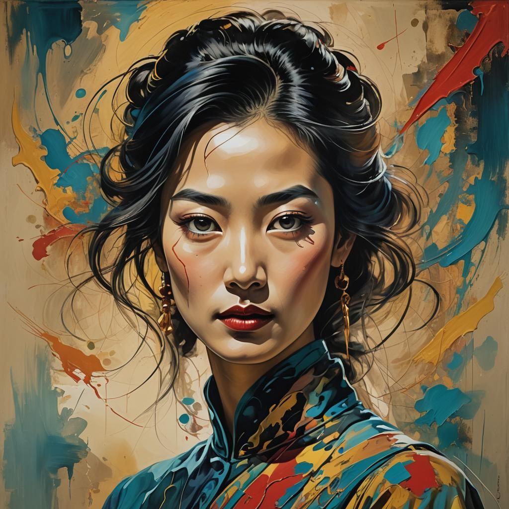 Surreal Asian Woman Portrait in Salvador Dali Style