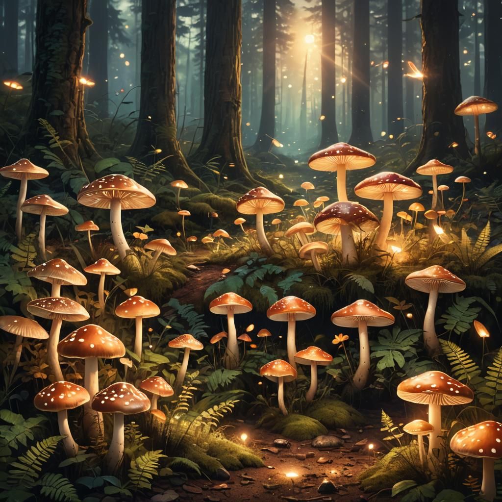 Glowing Mushrooms in a Magical Forest Concept Art