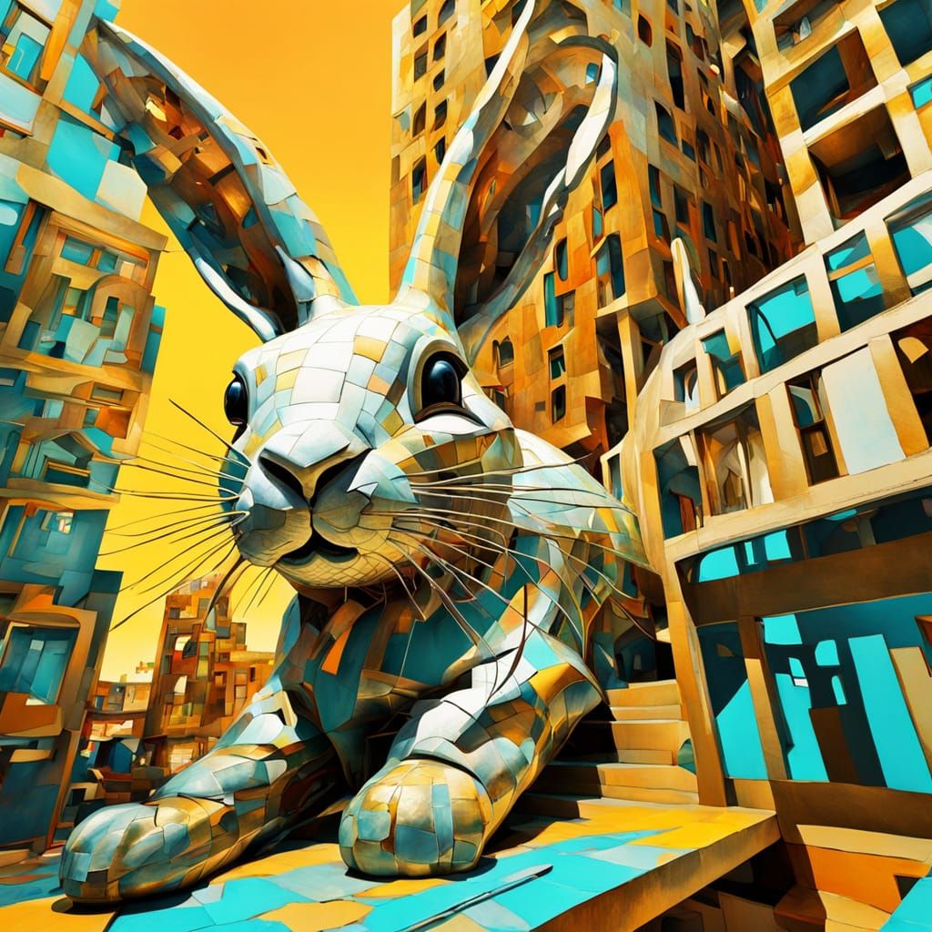 Surreal Massive Rabbit in Abstract Architecture