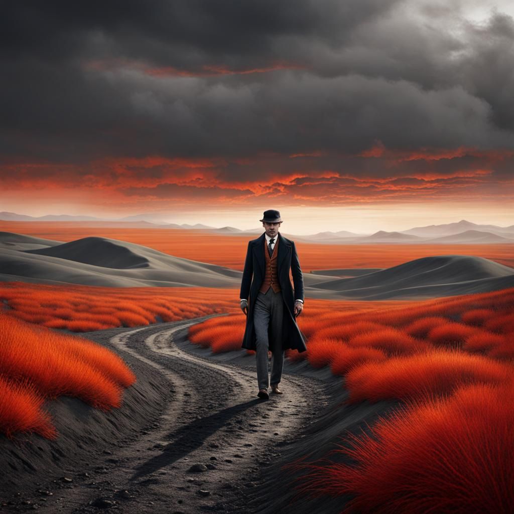 Exiled Man in Desert Landscape: Horror Art