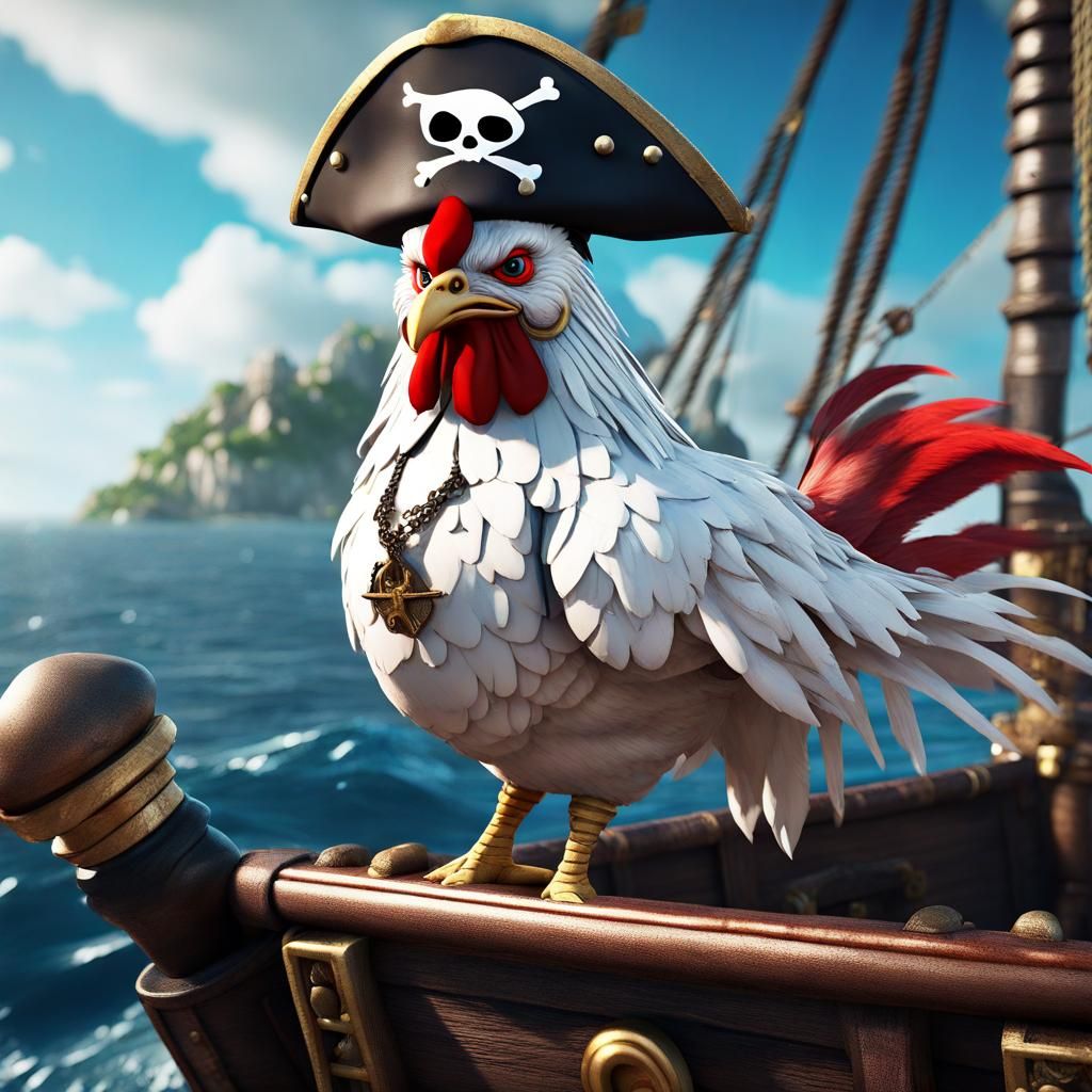 Chicken Pirate on Ship: Detailed Matte Painting
