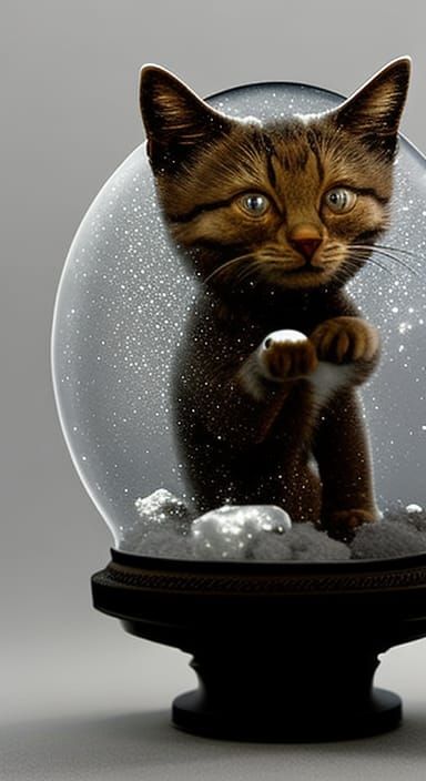 Kitten in Snow Globe: Cinematic Digital Painting