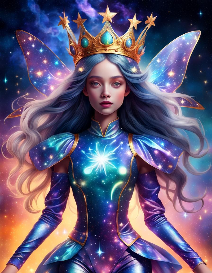 Cosmic Fairy with Galaxy Hair in Astral Illustration