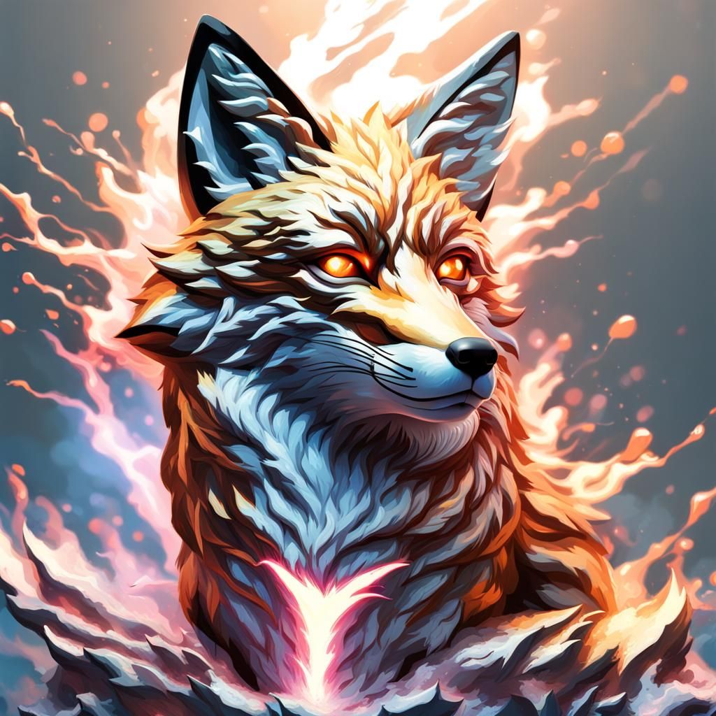 Hyperrealistic Fox Flare Lightning Rose Splash Art