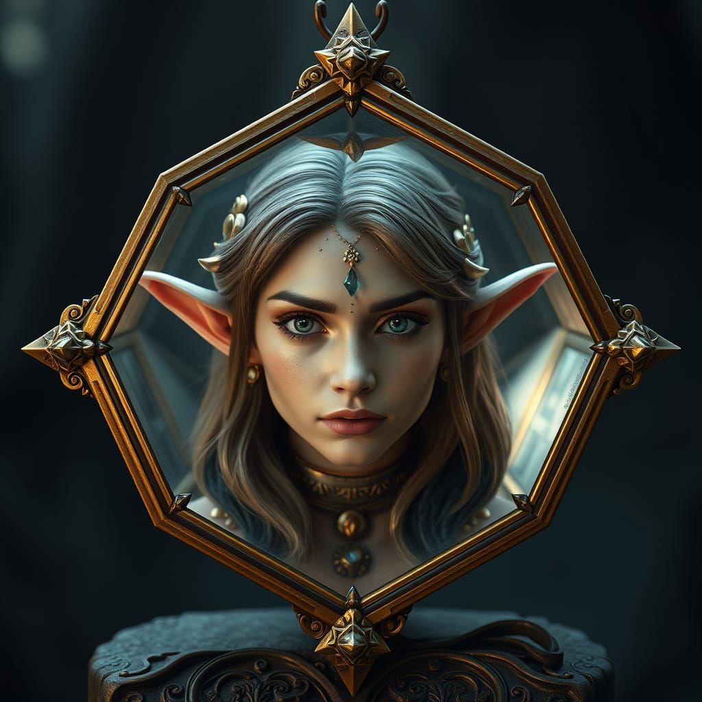 Woman Trapped in Shimmering Bronze Geometric