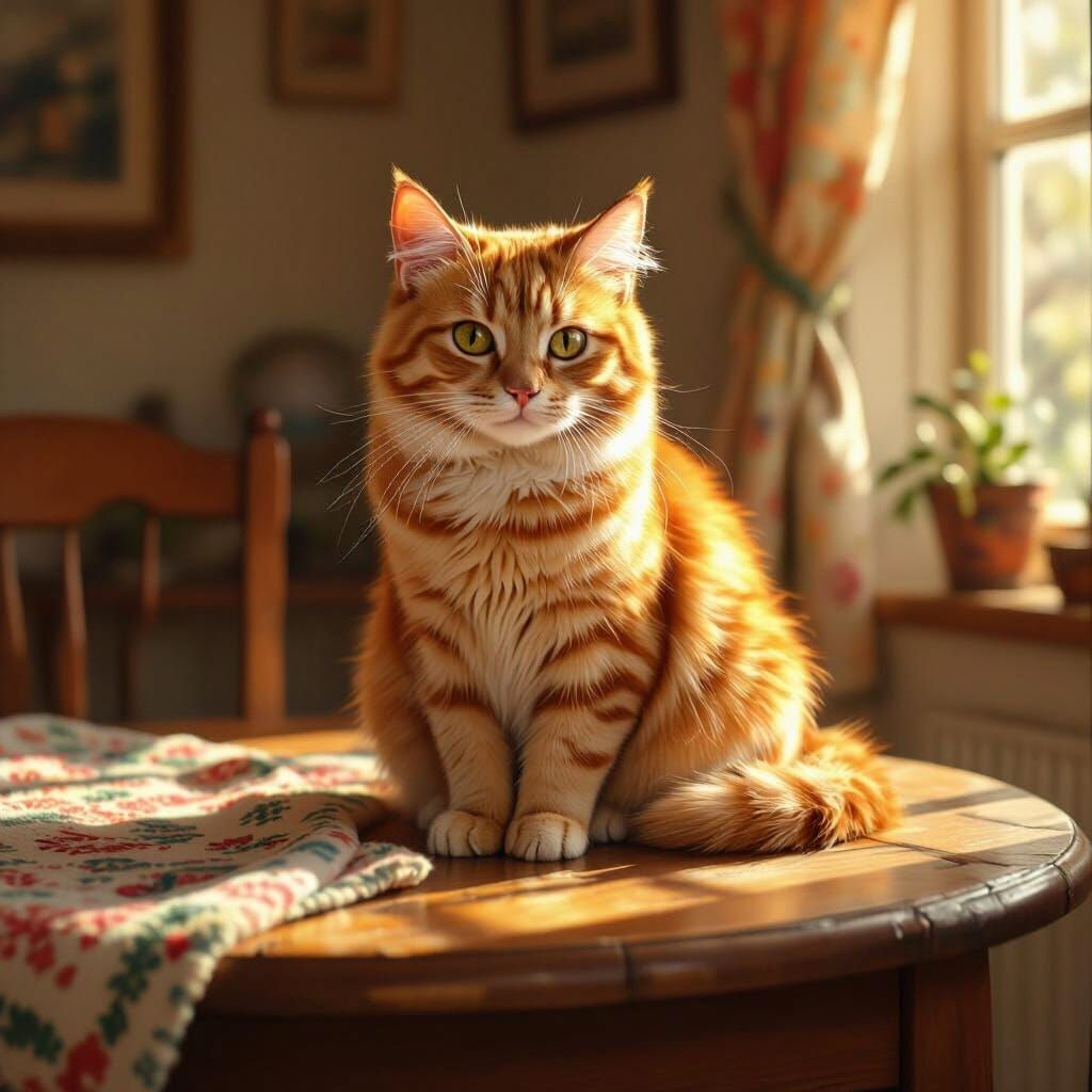 Ginger Cat in Sunlight, Illustrated Style