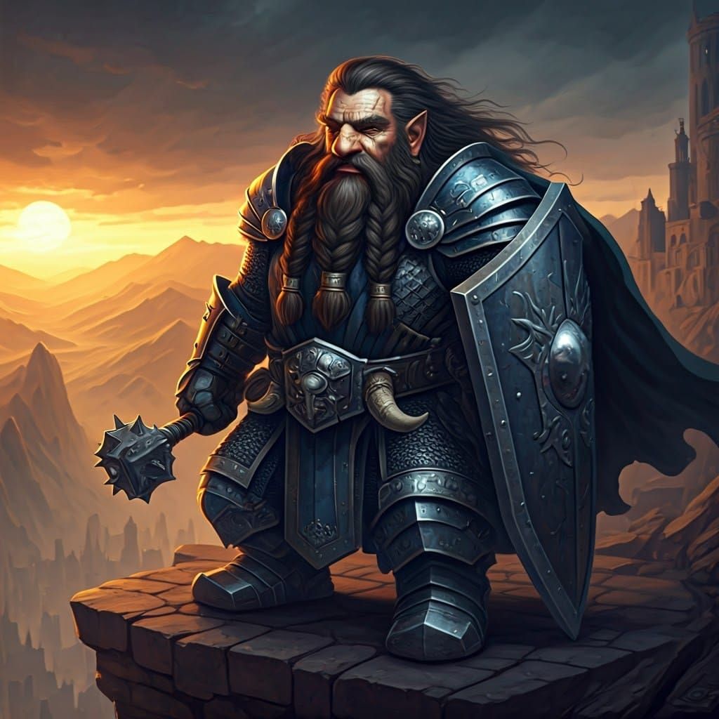 Dwarf Warrior Priest on Castle Wall, Fantasy Art