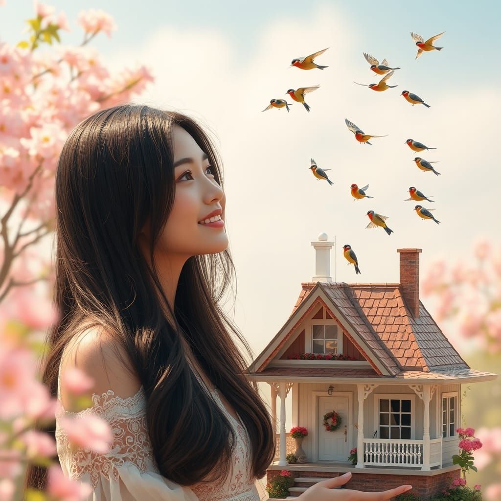 Woman and Tiny House, Digital Art