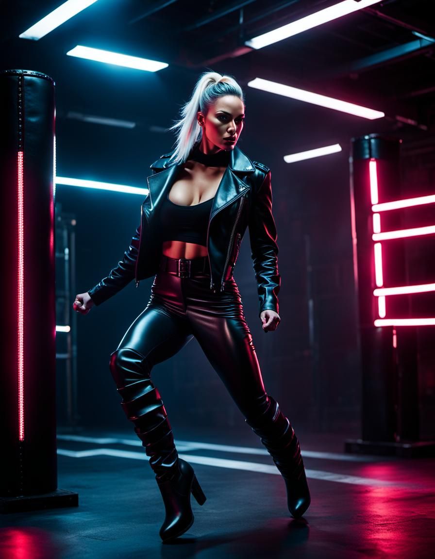 Dynamic Action Portrait in a Neon Urban Style