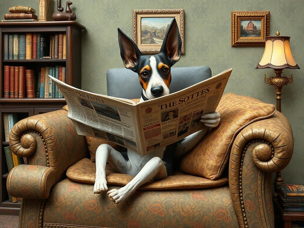 Dog Reads Newspaper: Whimsical 3D Folk Art
