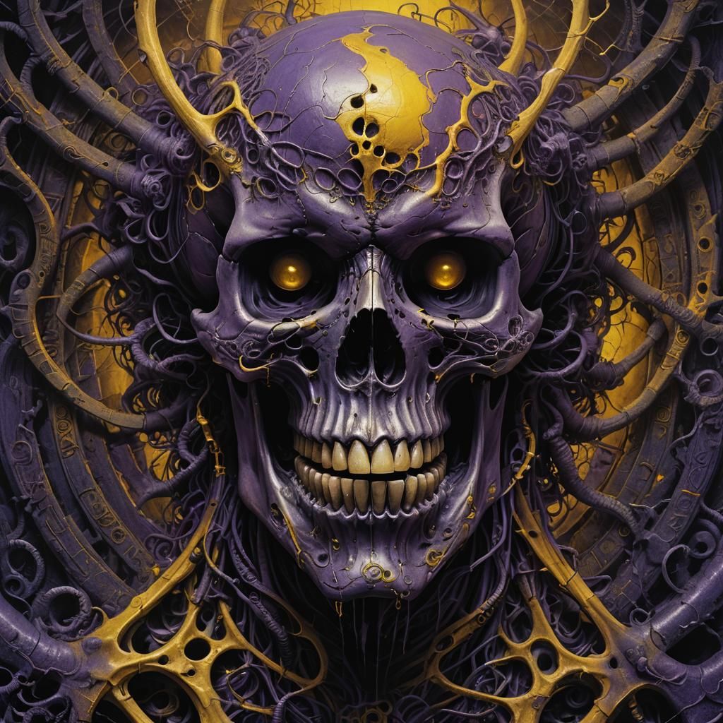 Evil Skull in Dark Surrealism with Swirling Energy