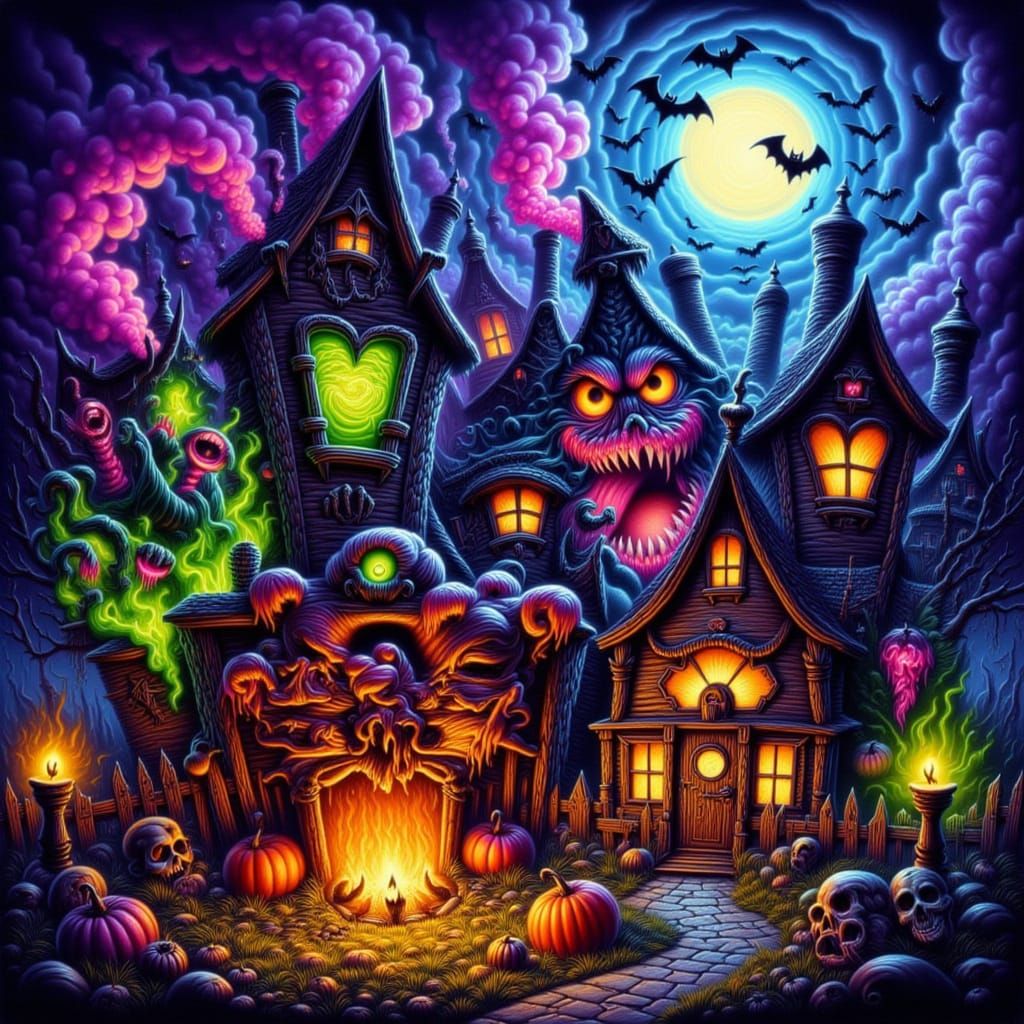 Whimsical Terrors: Halloween Creatures & Haunted Houses
