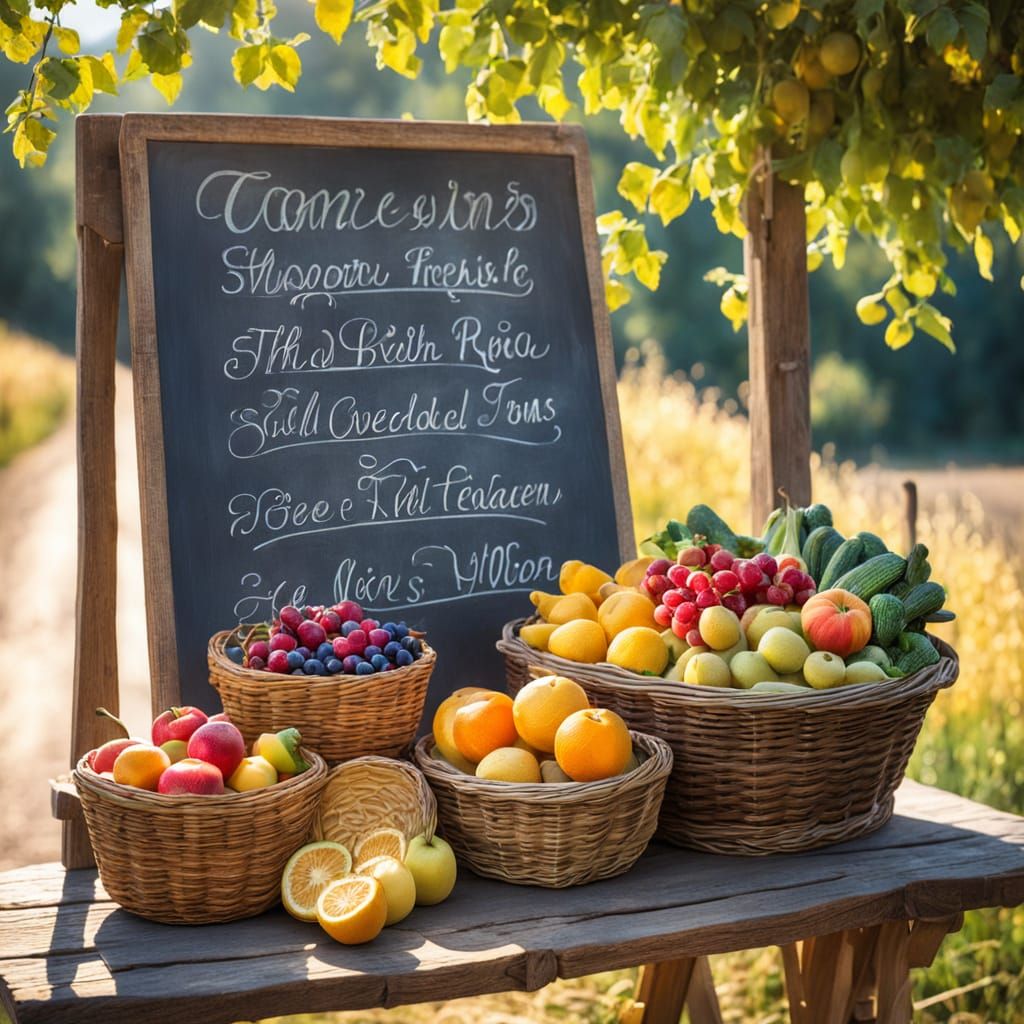 Rustic Fruit Stand in Watercolor Style