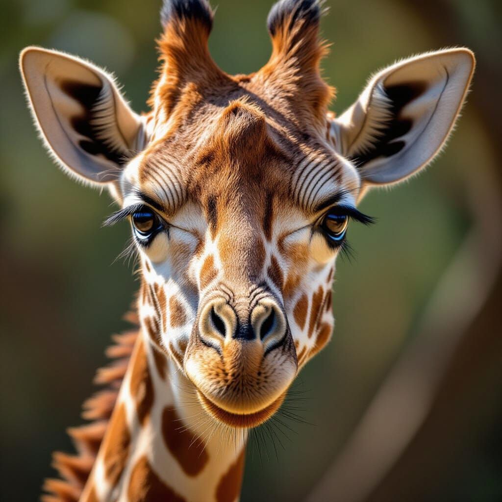 Adorable Young Giraffe Portrait With Detailed Textures