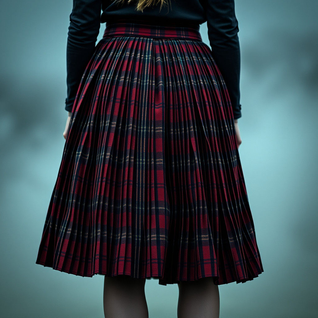 Hyperrealistic Woman in Tartan Skirt, Cinematic Lighting