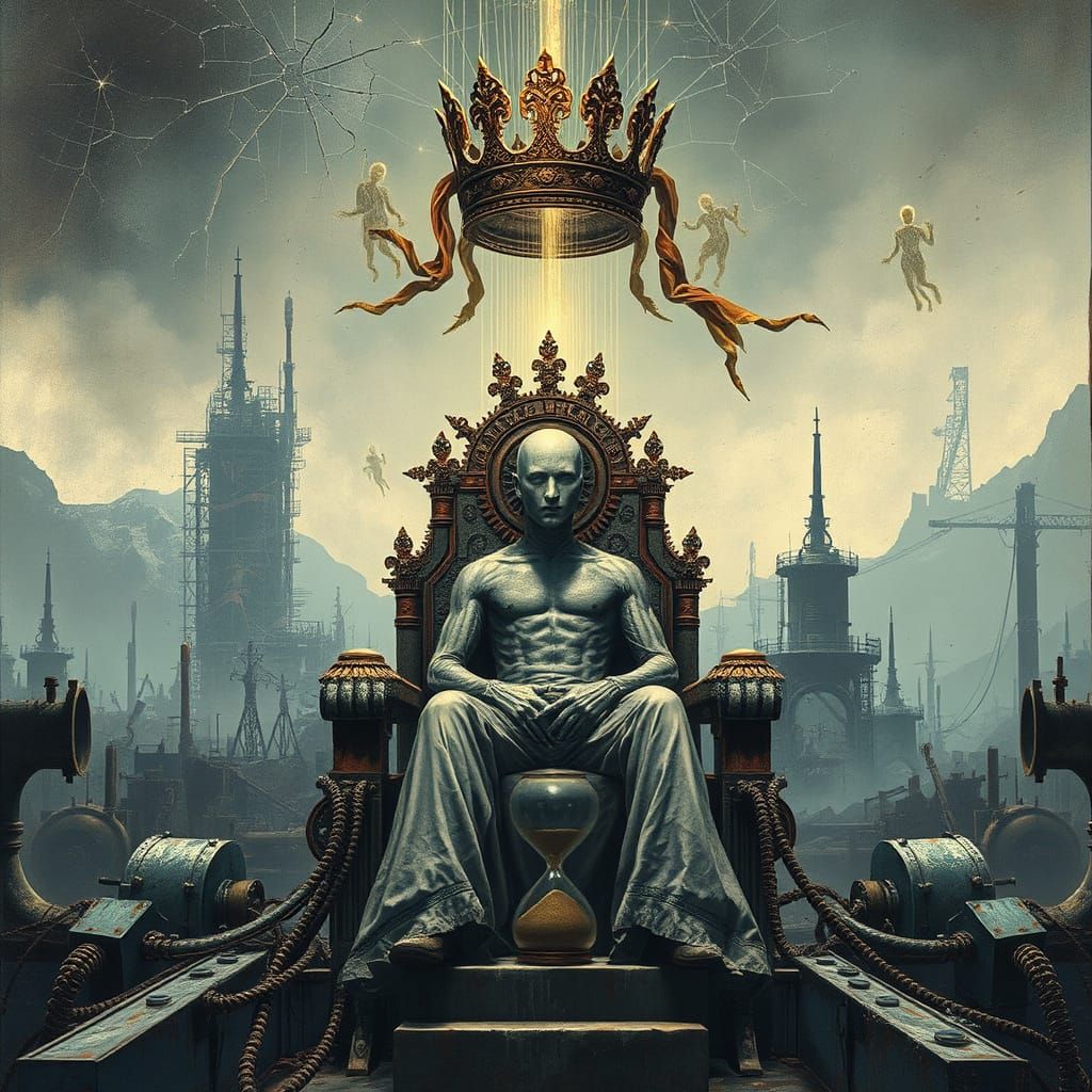 Dystopian Throne of Gears and Shattered Skies