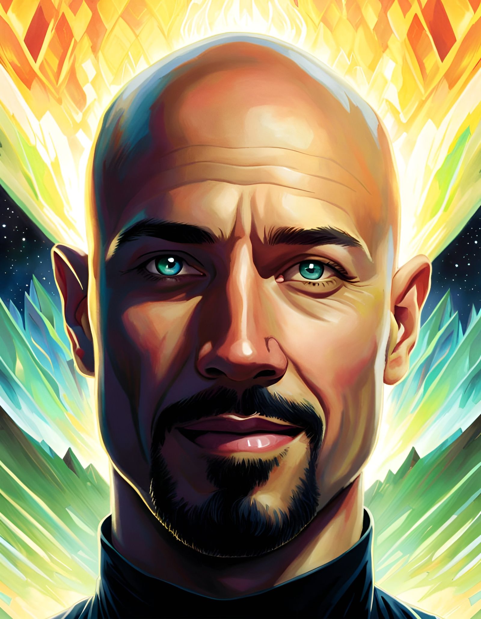 Charismatic Man Portrait with Aurora Borealis Background