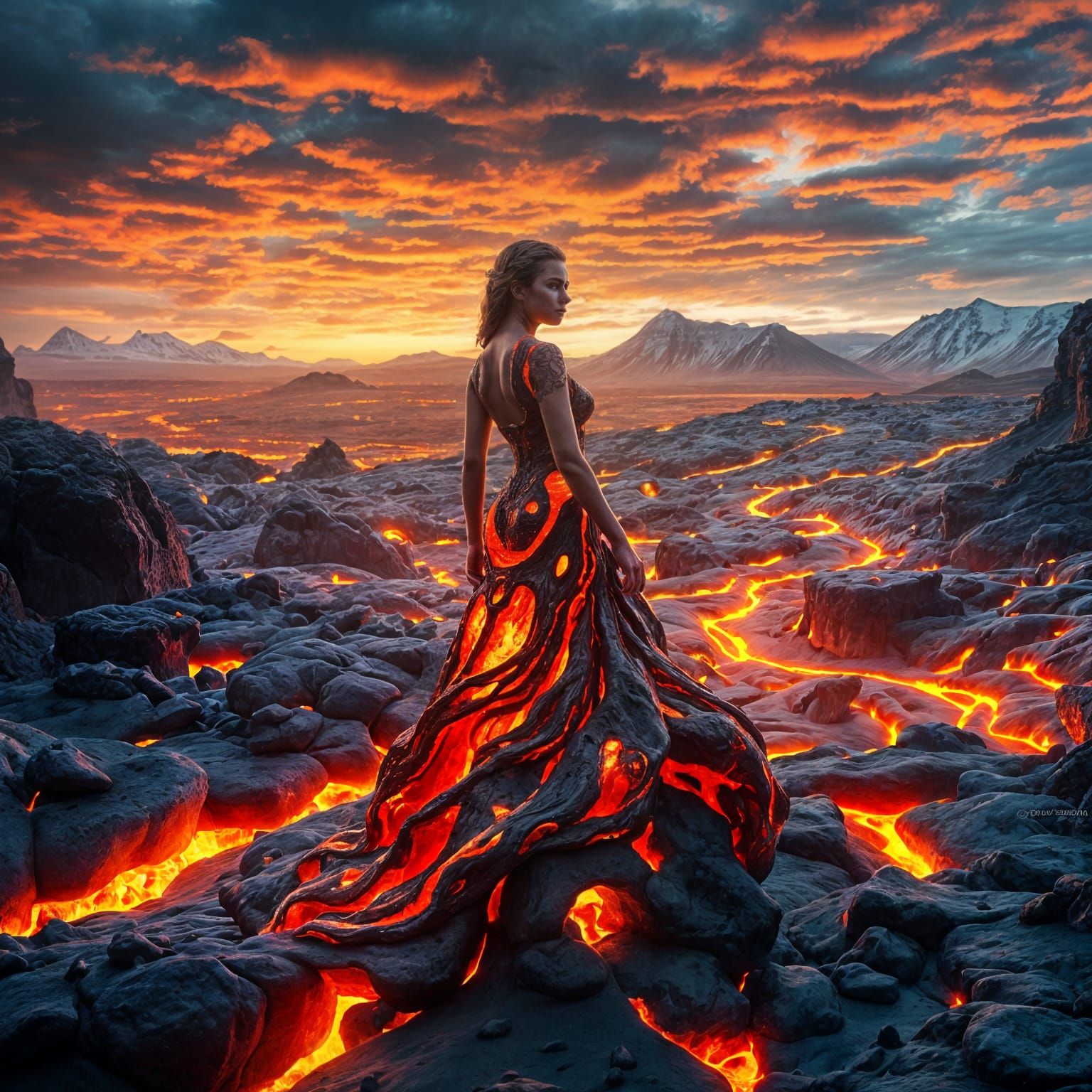 Lava Woman in Iceland: Hyperrealistic Digital Art