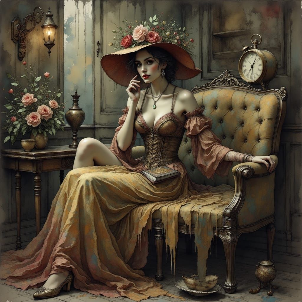 Serene Mortality: Alphonse Mucha-Inspired Elegance