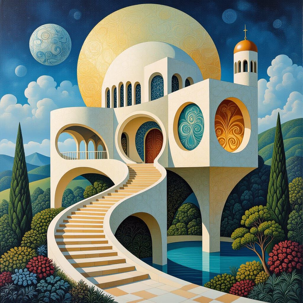 Esoteric Organic Architecture in Gouache Style