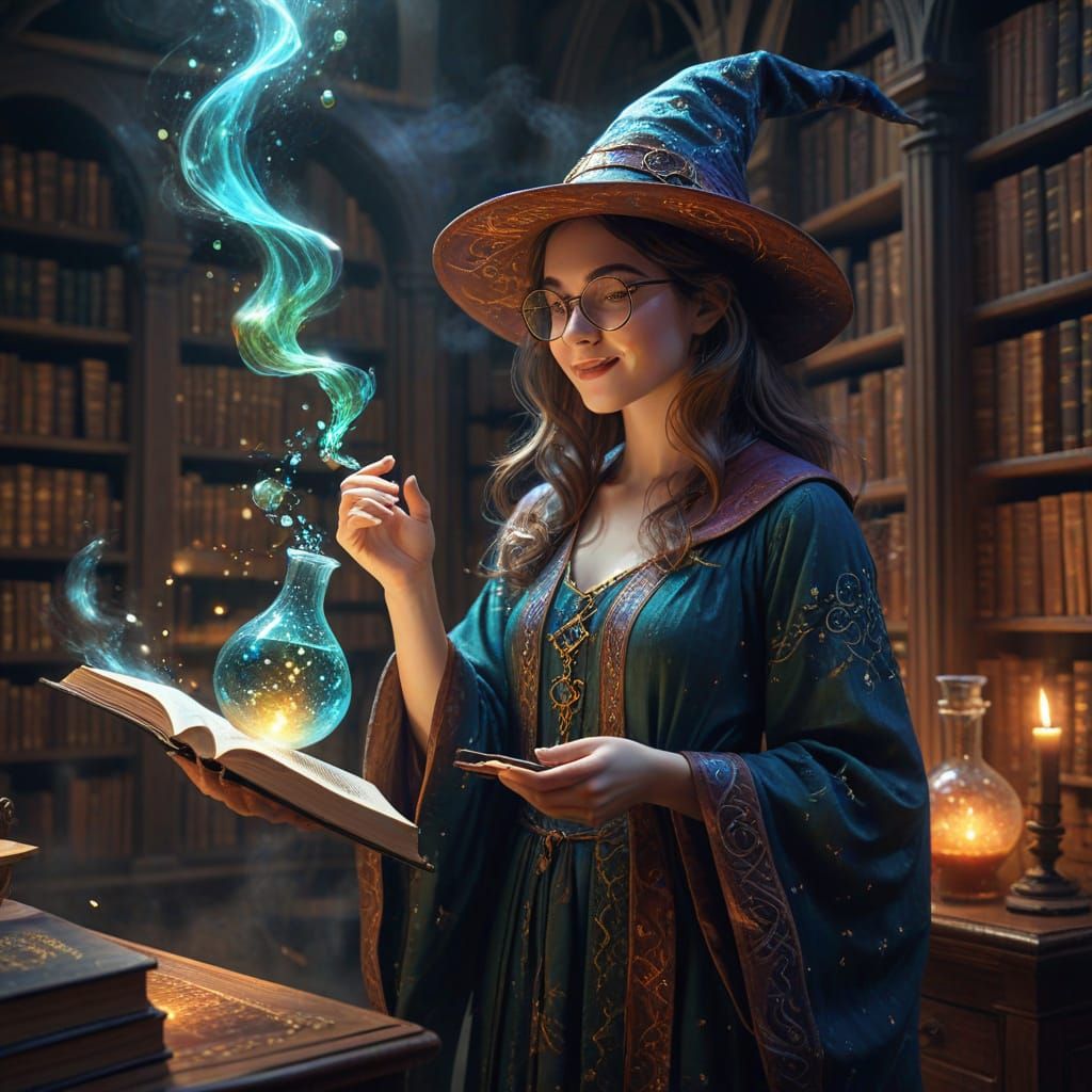 Whimsical Fantasy Scene: Girl Giggles at Invisible Wizard's ...