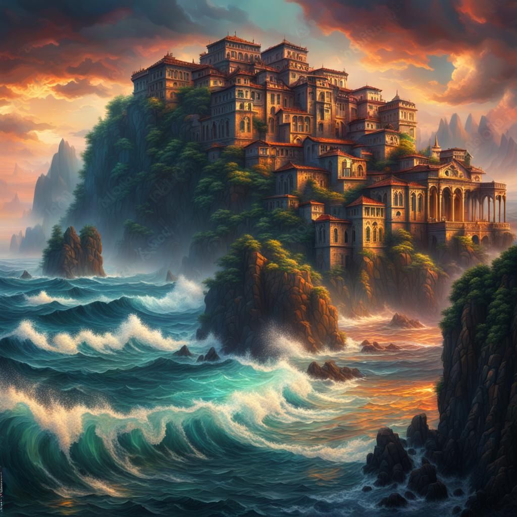 Mosaic Sea Landscape in Cinematic Light