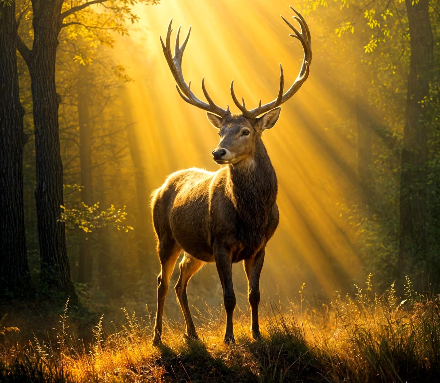 Majestic Stag in Morning Light, Oil Painting