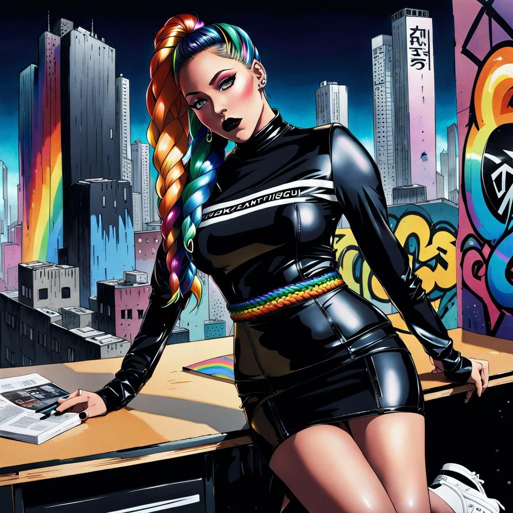 Anime Headmistress in Ruined Cityscape