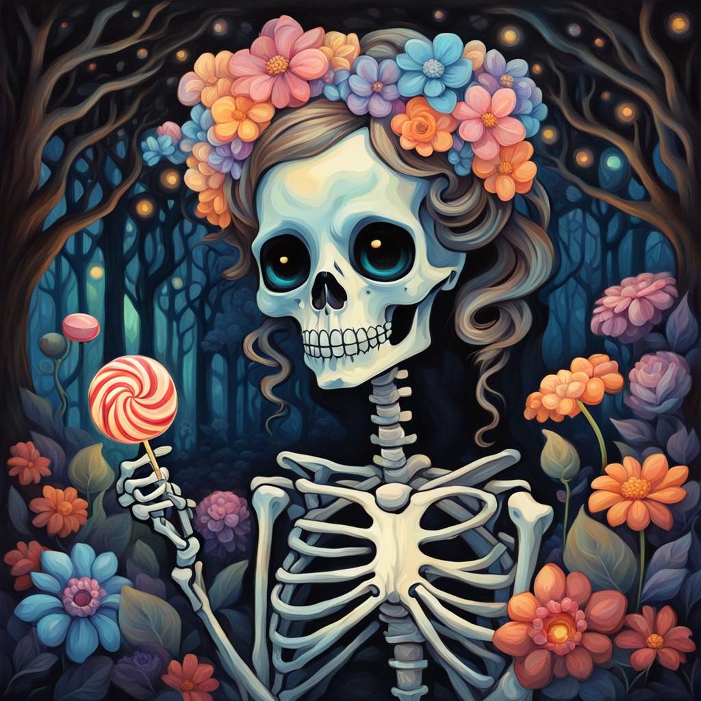 Whimsical Skeleton Portrait in Art Nouveau Style