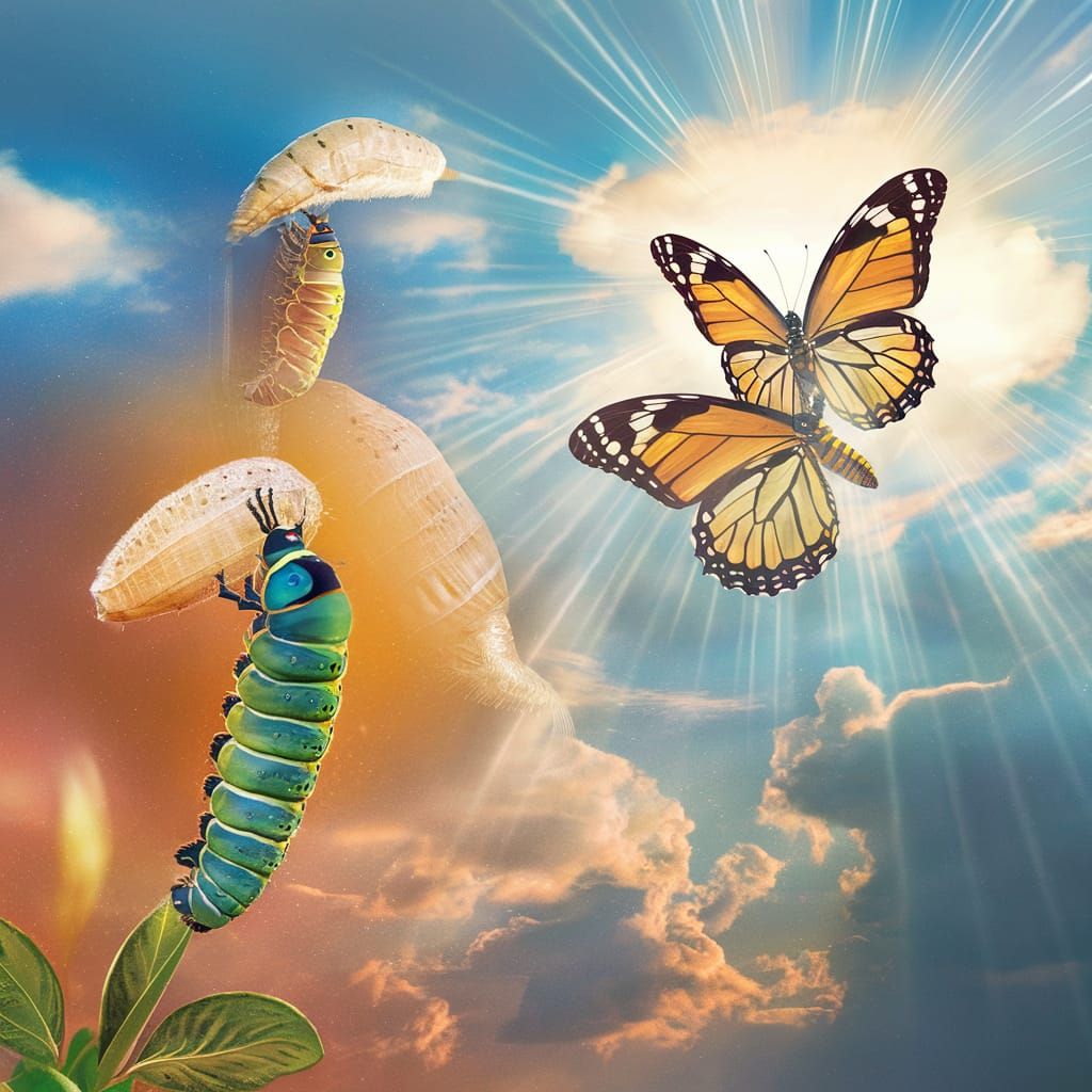 Butterfly Transformation Cycle with Divine Sunbeams