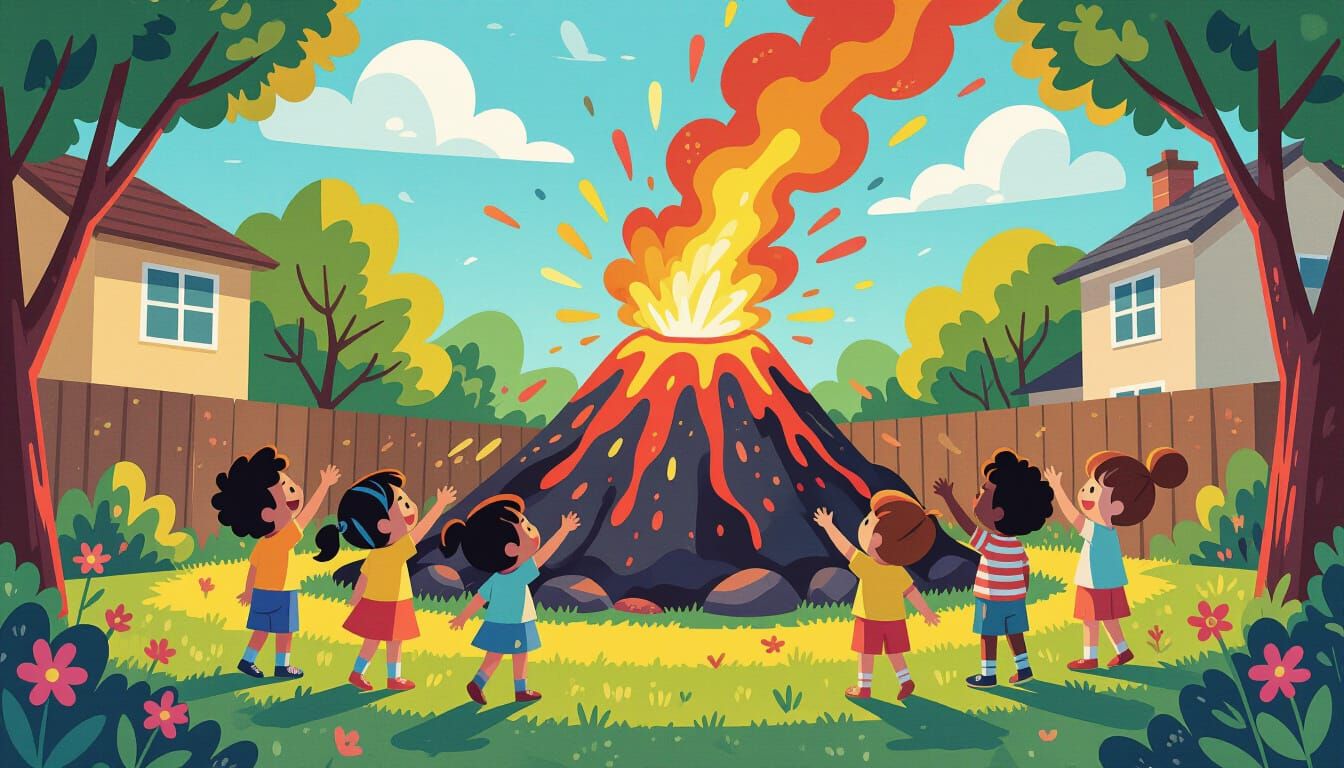 Cartoon Volcano Erupts in Backyard for Kids