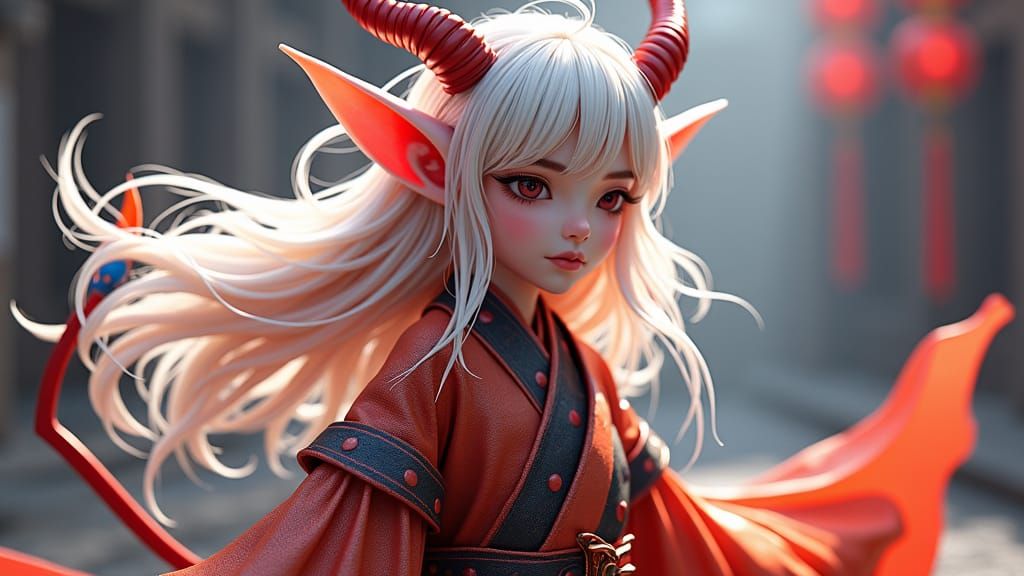 Anime Style Devil with Platinum Blonde Hair