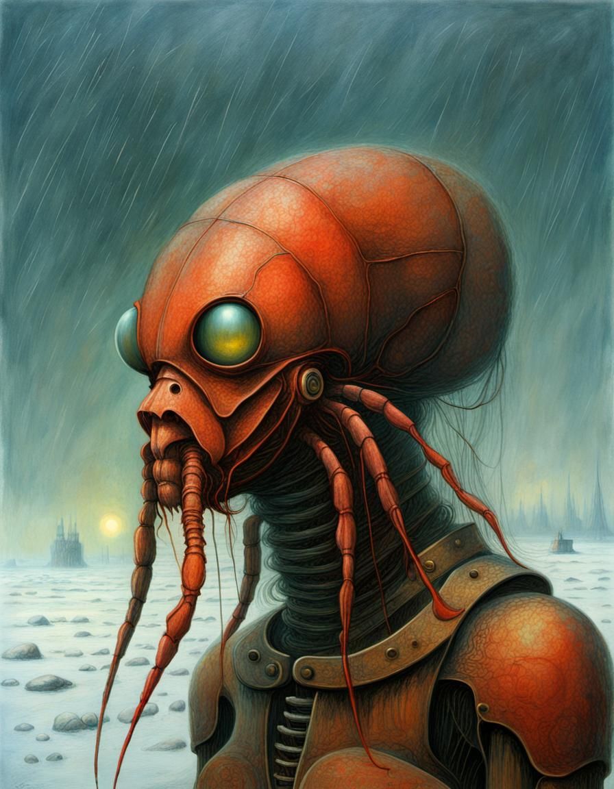 Biomechanoid Lobster in Winter, Beksiński Style