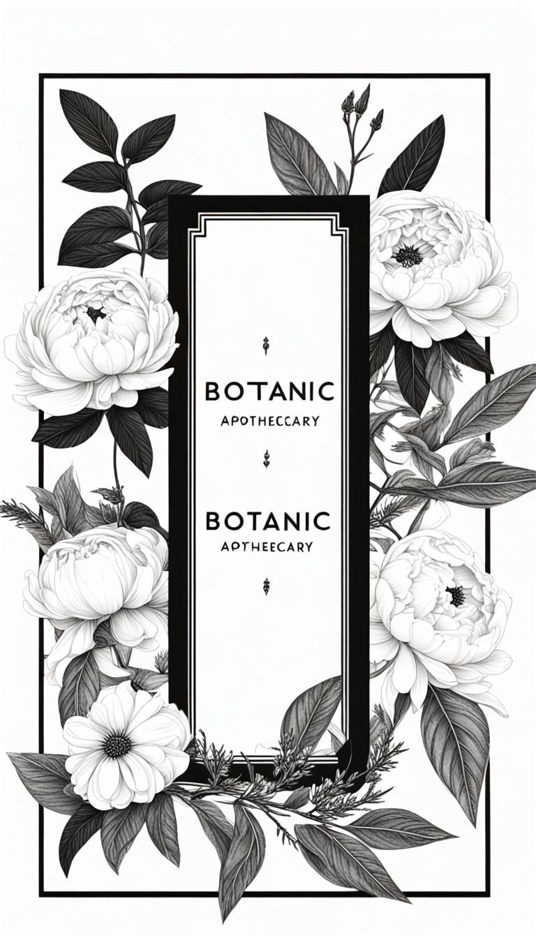 Black and White Botanic Apothecary Logo with Floral Accents