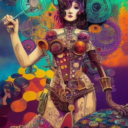Steampunk Lisa Frank Contortionist in Matte Painting Style
