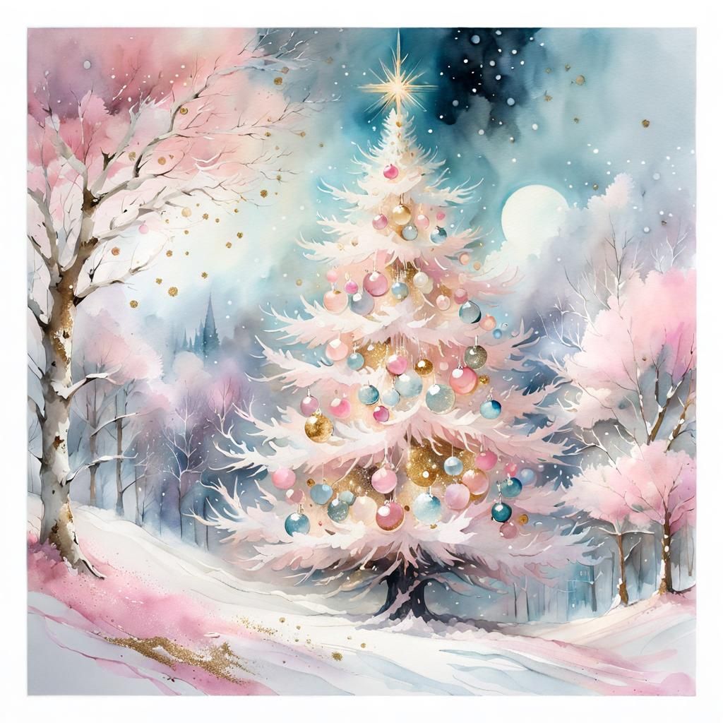 Pastel Pink Christmas Tree with Glitter Details