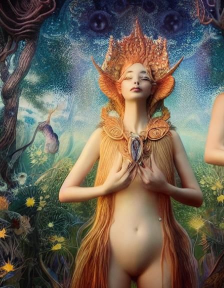 Cosmic Forest Woman with Mycelium Musical Notes