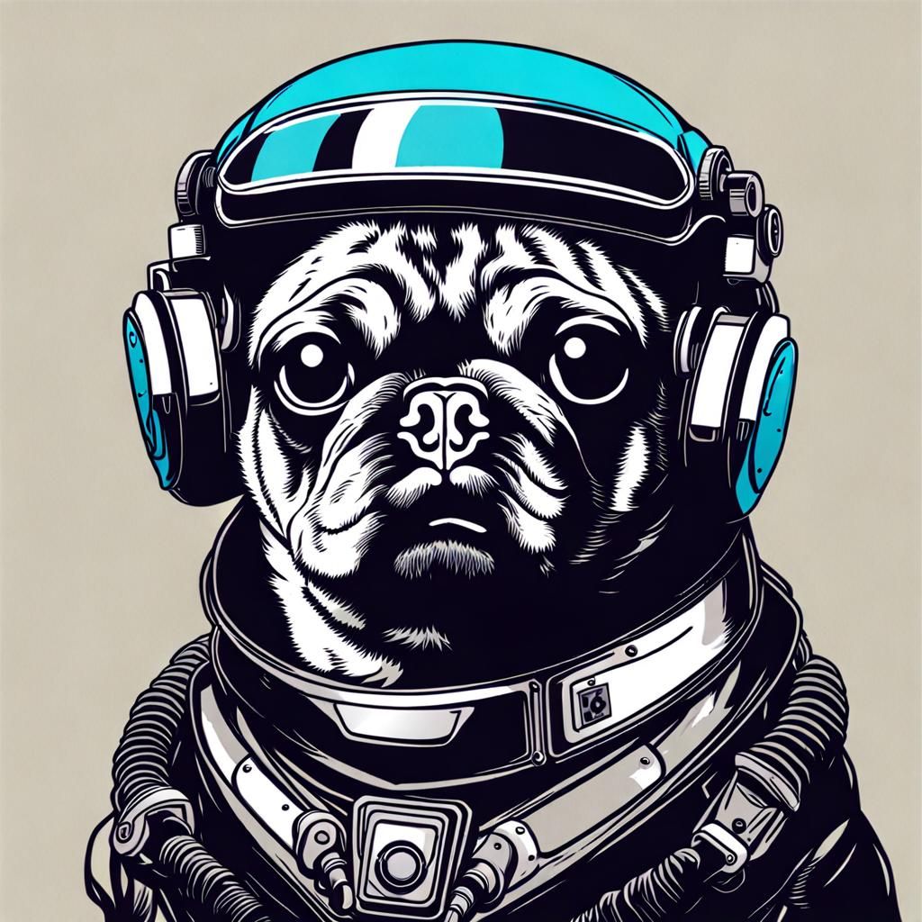 Cyberpunk Pug Wearing Futuristic Helmet